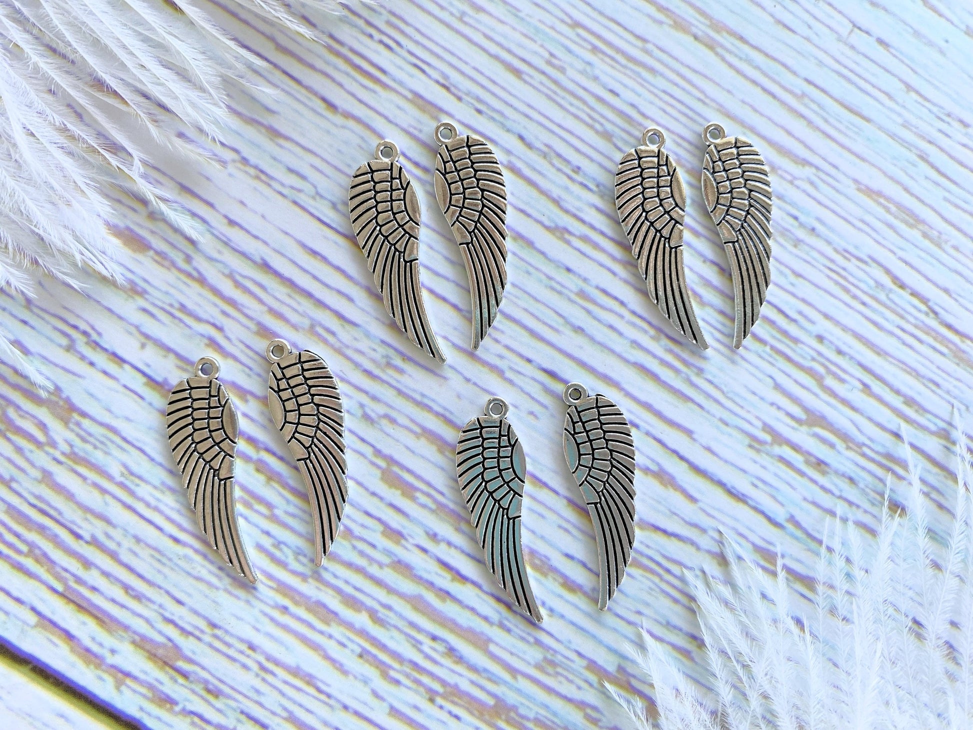 Charm Pendant 5pcs Feather Wing Bracelet Charm Jewelry Piece Vialysa