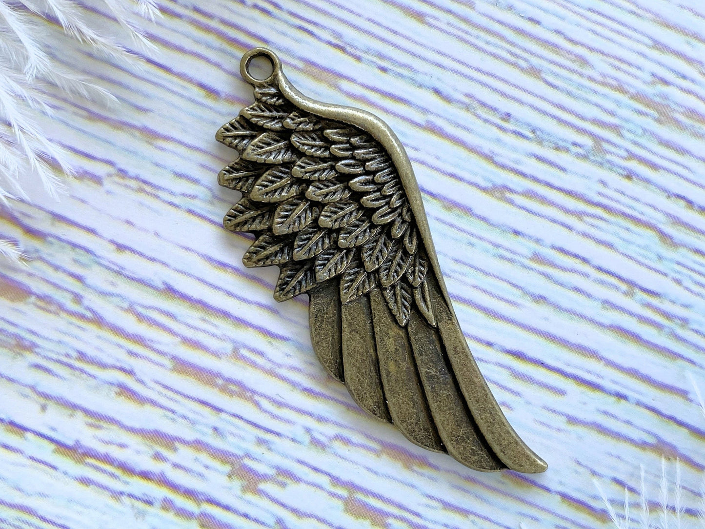Charm Pendant Vintage Feather Wing Snip Art Component Vialysa