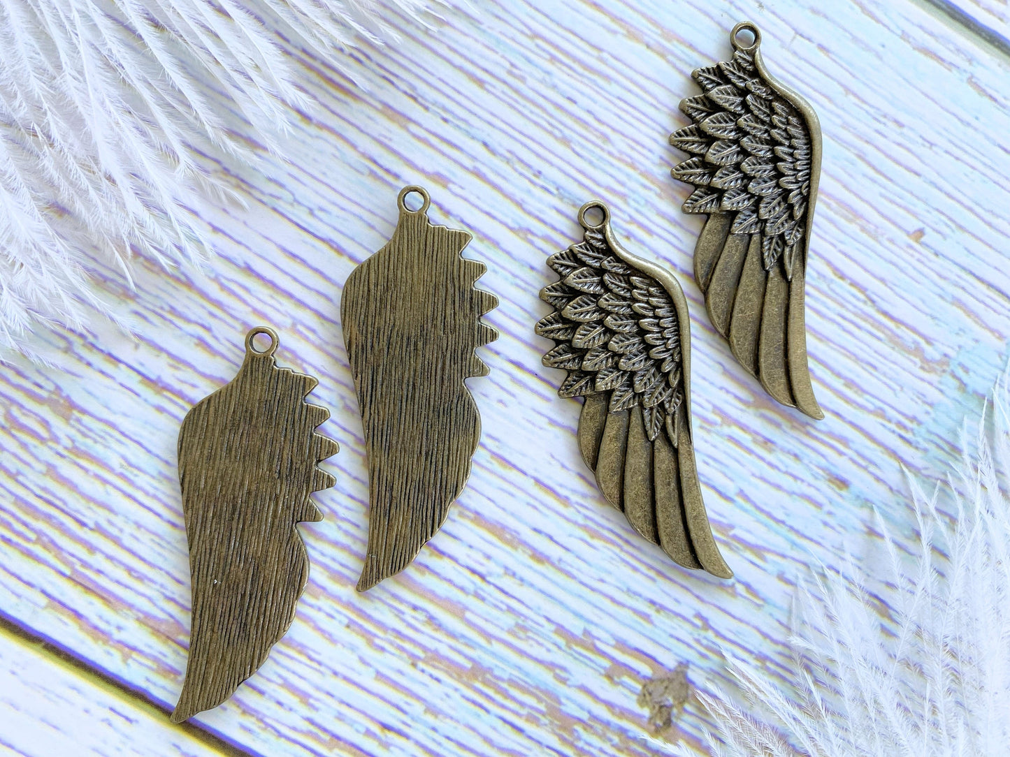 Charm Pendant Vintage Feather Wing Snip Art Component Vialysa