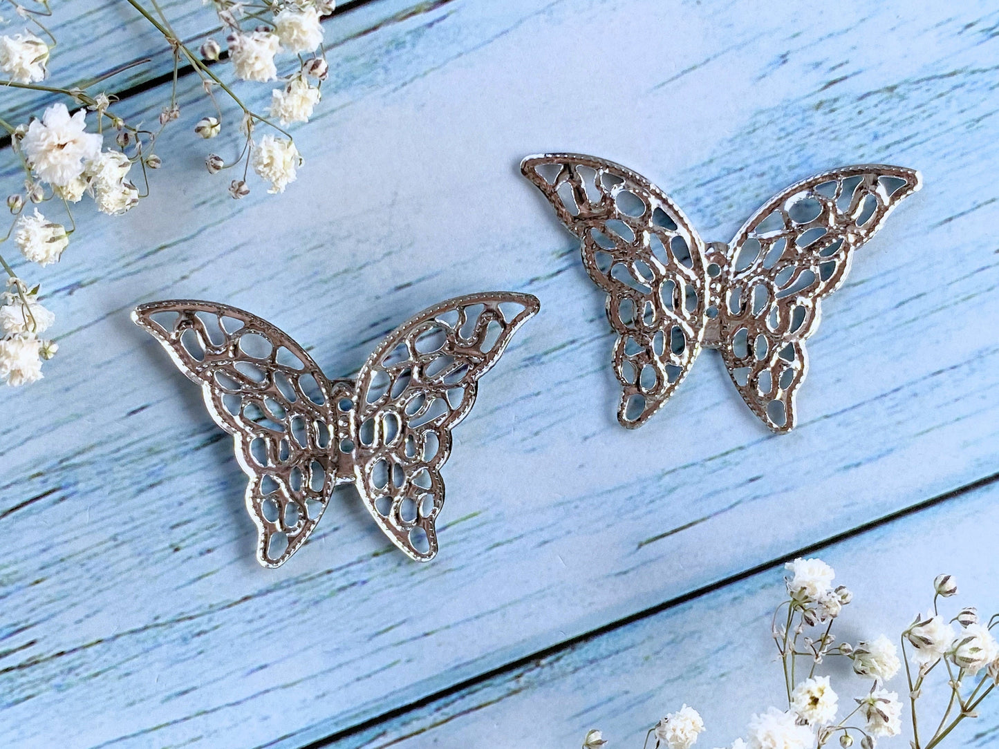 Filigree 5pcs Silver Butterfly Charm Pendant Connectors Vialysa