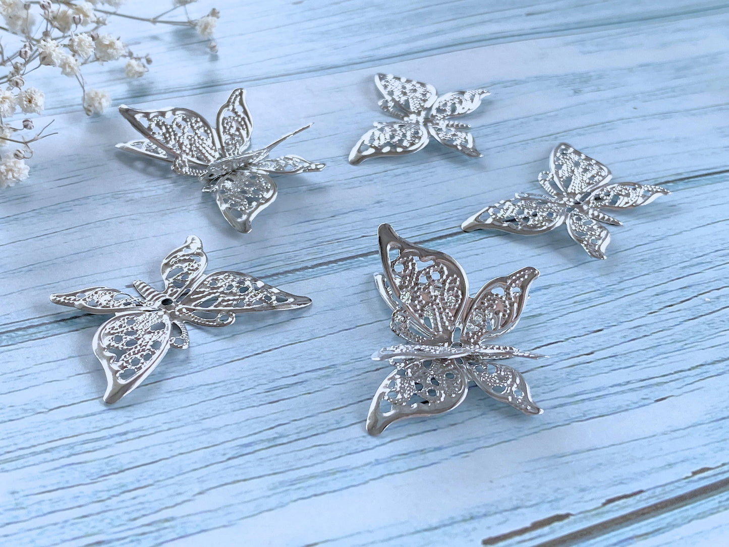 Filigree 6pcs Platinum Butterfly Stampings for Snip Art Vialysa